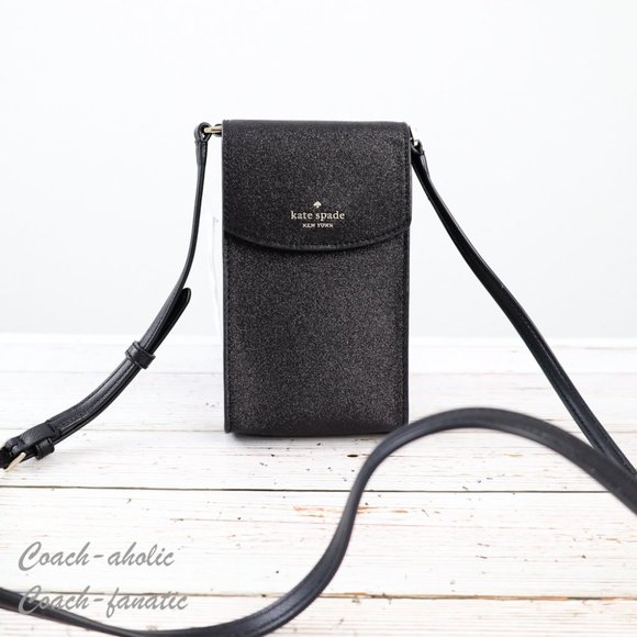kate spade Bags Nwt Kate Spade Tinsel North South Glitter Phone Flap Crossbody In Black